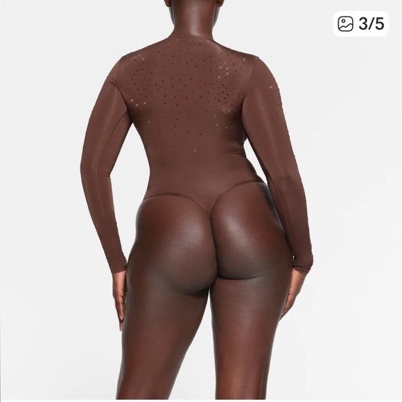 Brown Long Sleeve Bodysuit with Rhinestones - Picture 2 of 5